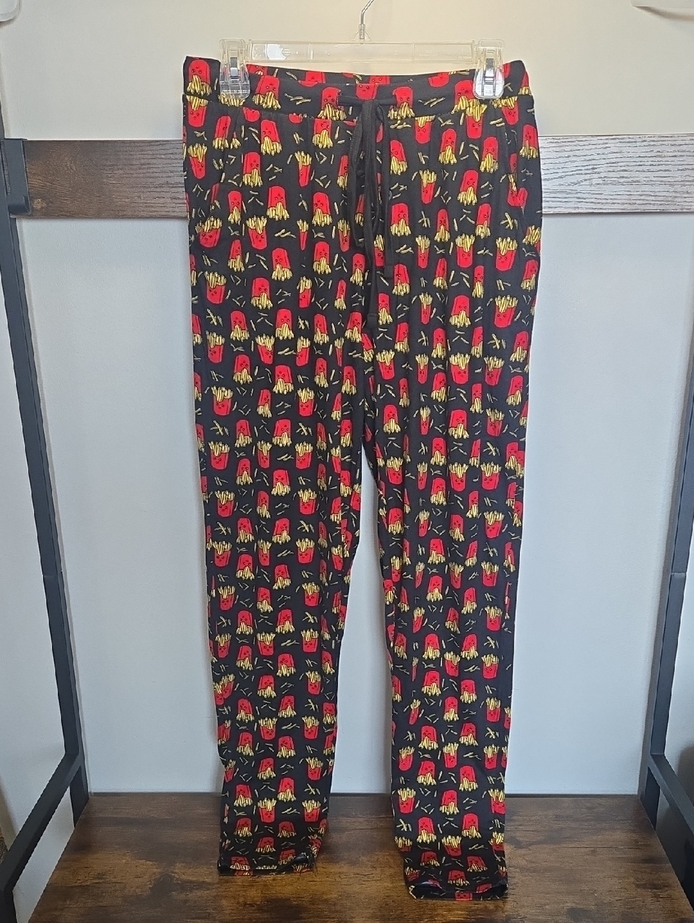 Black Lounge Pants with Red & Yellow French Fry Print